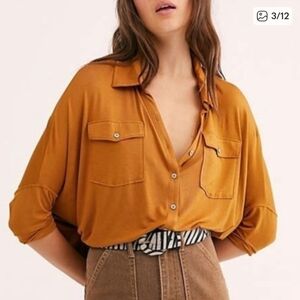 Free People We The Free Brown Button-Down Shirt
